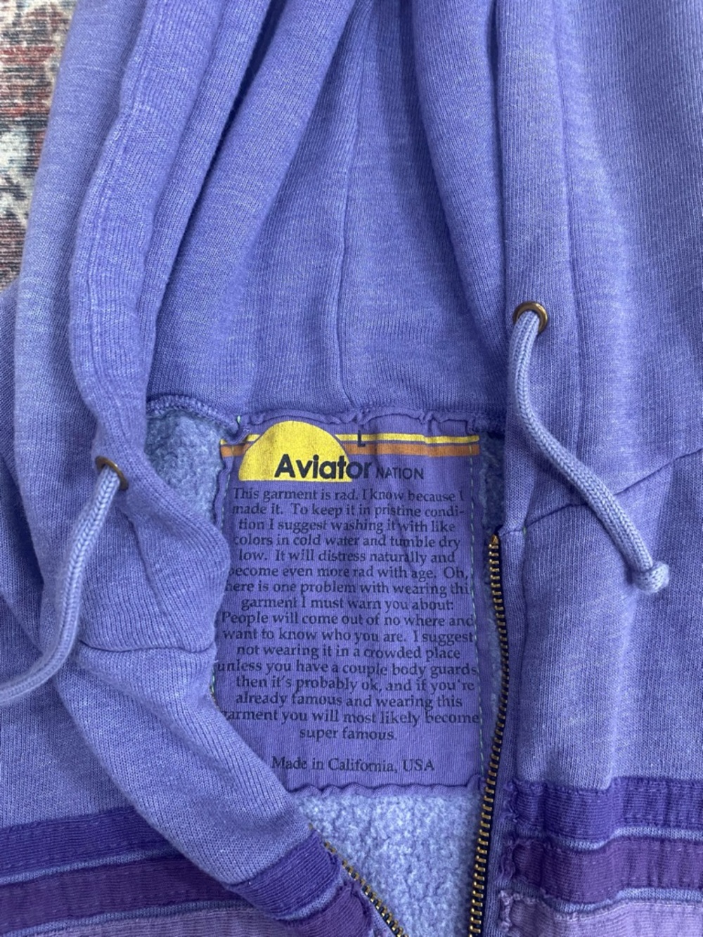 Aviator Nation 5 stripe zip up hoodie in faded grape L retro surf luxe-casual - Picture 8 of 8